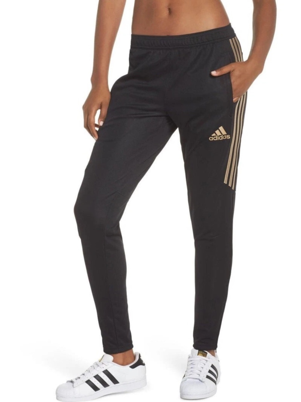 adidas Black Athletic Shorts with Gold Stripe Trim